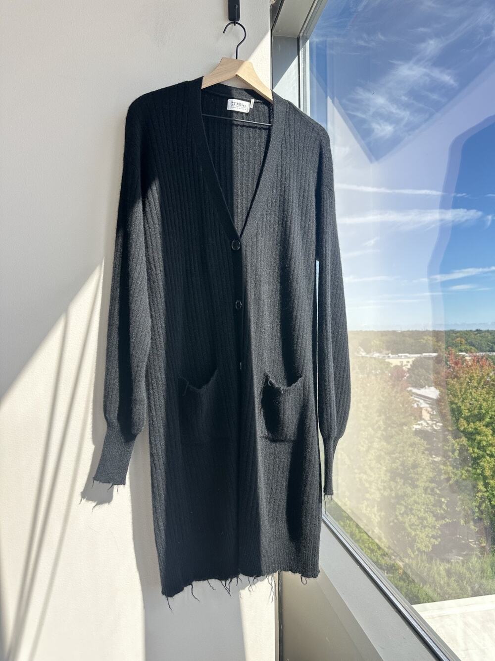 27 Miles Malibu 100% Cashmere Black Long Cardigan Sz M/L